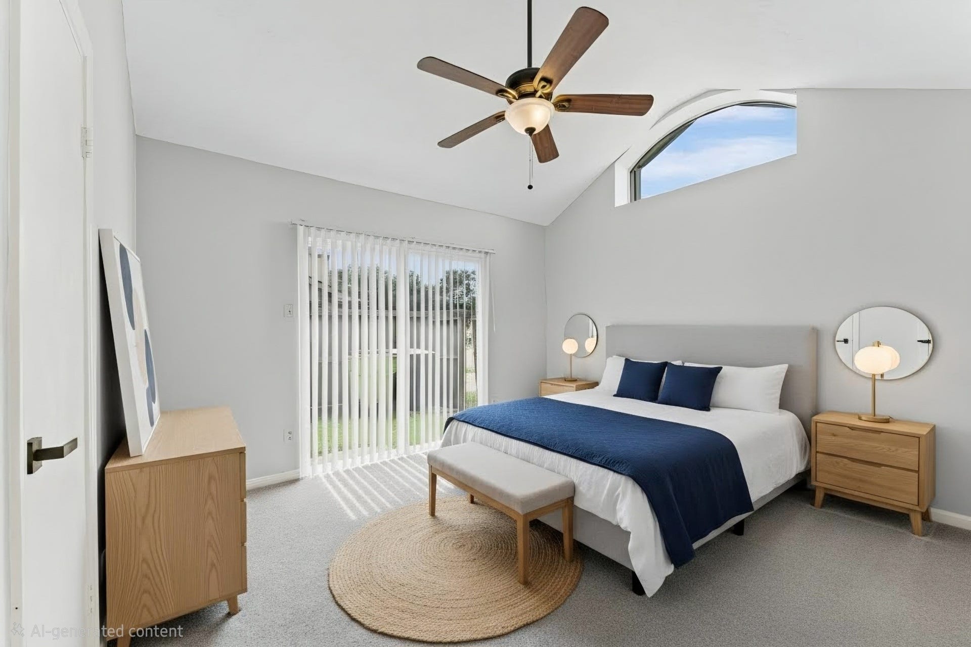 7810 Poitiers Drive, Houston, TX 77071 1 of the 3 bedrooms located closer to the front door with convenient access to a full bath that is also accessible from a second entrance in the hallway. Nice sized closet. Vaulted ceilings, sliding glass door (newer) and arched window.