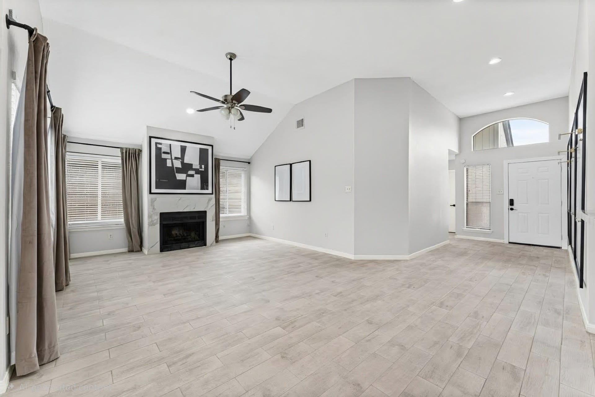 7810 Poitiers Drive, Houston, TX 77071 A.I. enhancement offering ideas for flat screen TV placement or artwork. Updated ceiling fans & newer windows!