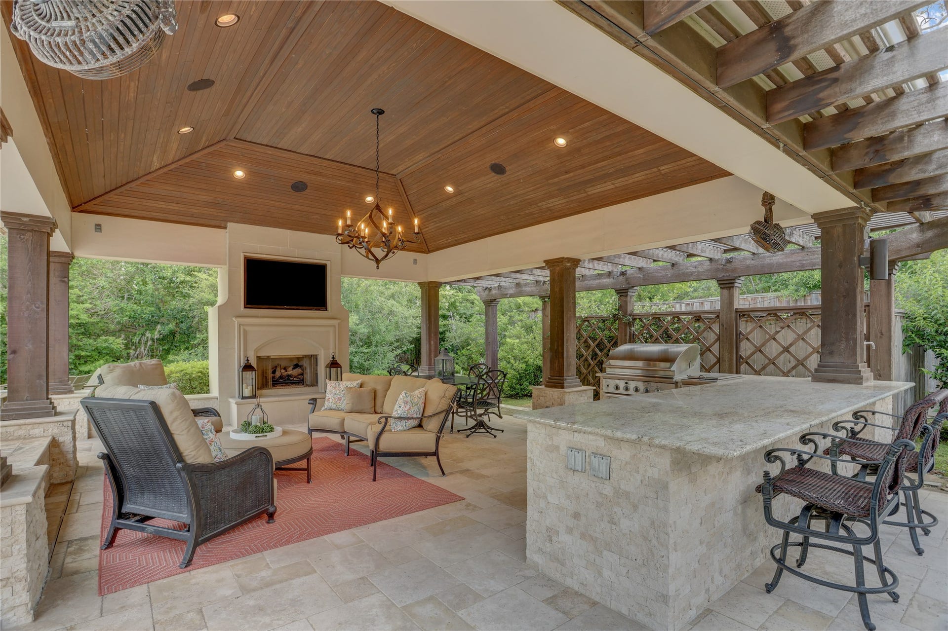 The pavilion by the pool has plenty of space for whatever your needs.  The gas log fireplace will warm those cool fall evenings as you watch football and entertain your friends