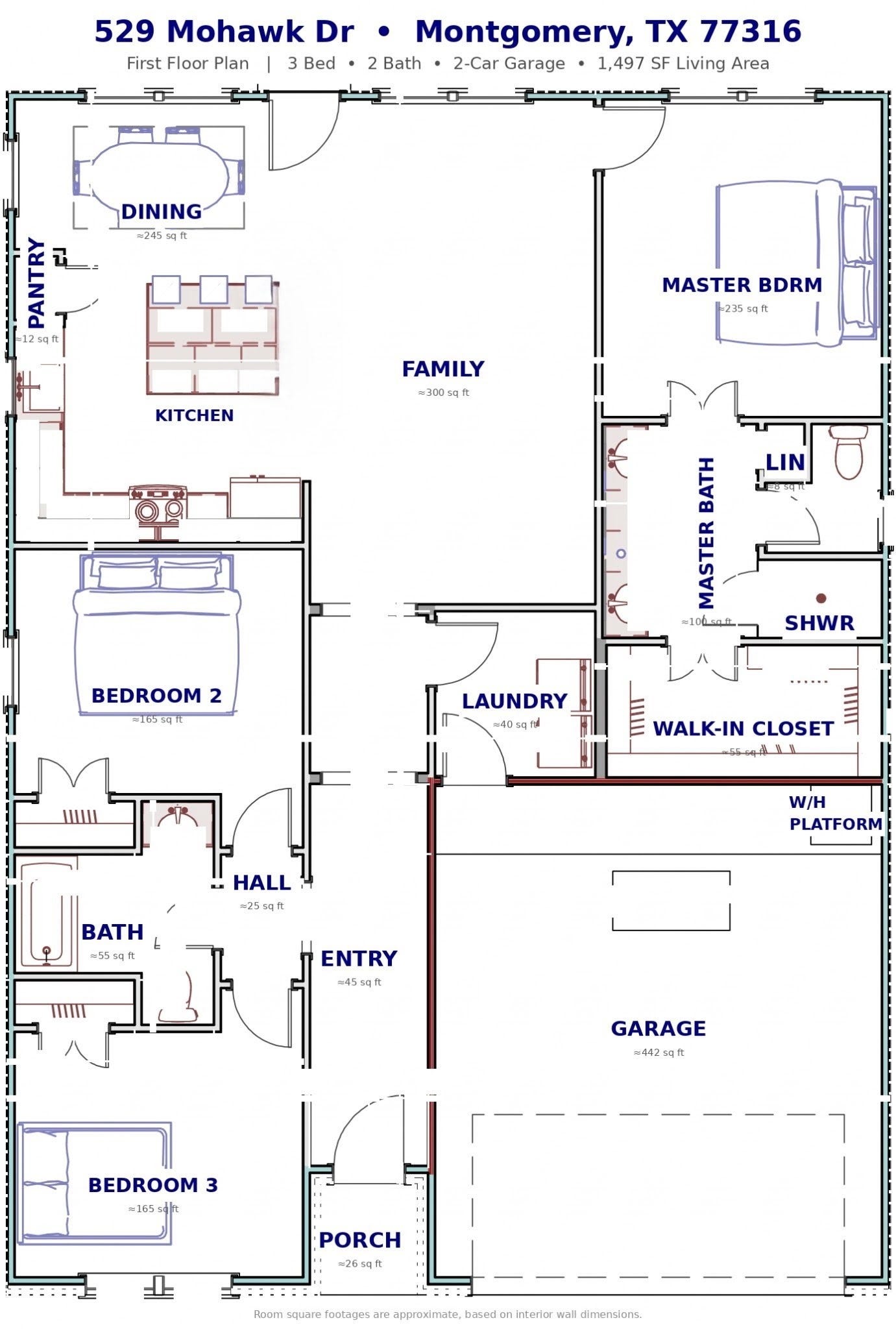 529 Mohawk Bend, Conroe, TX 77316 Floor Plan