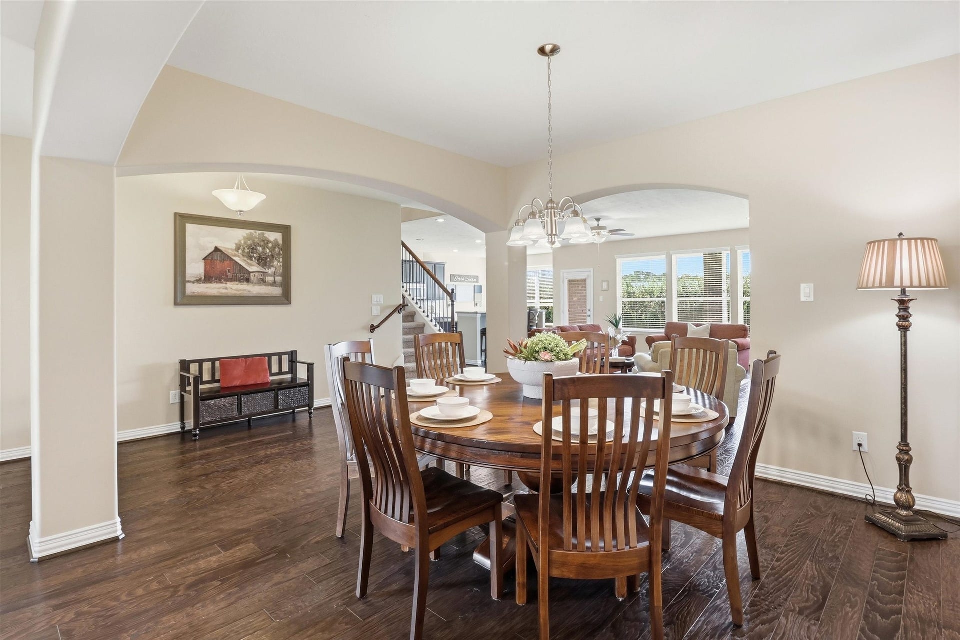 3219 Cotton Ranch Drive, Katy, TX 77494 The formal dining room offers an elegant setting for everything from holiday gatherings to intimate dinners, accented by rich flooring, an arched entry ways, and plenty of natural light.