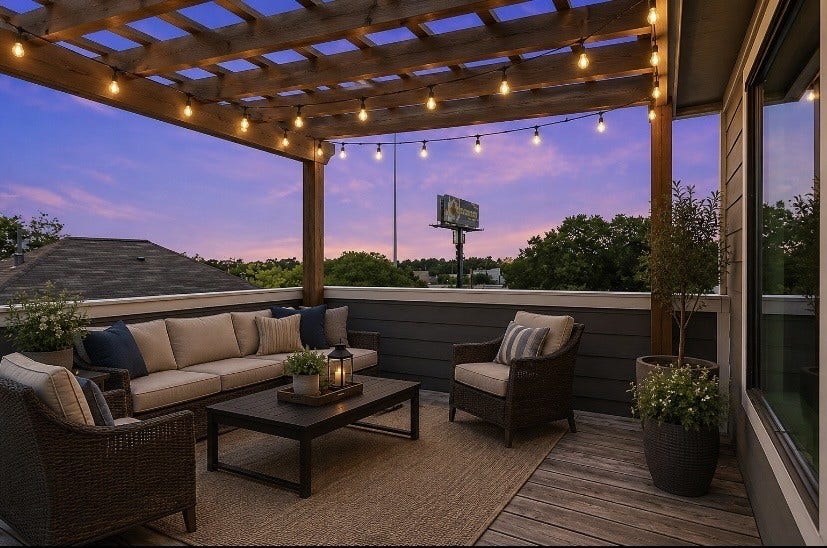 608 W 28th Street, #B, Houston, TX 77008 Virtually staged. This gives you an idea of how you might furnish the amazing Roof Top Deck. Which is 1 of 3 terrific outdoor spaces the Home has to offer! Be sure to Note: the wonderful Bonus Room, just inside from here. It would make a great Bar/Wine area, Den, TV Space or how ever you choose to use this fun outdoor entertaining space! Where will you mount your outdoor TV for watch parties?! Have Fun!