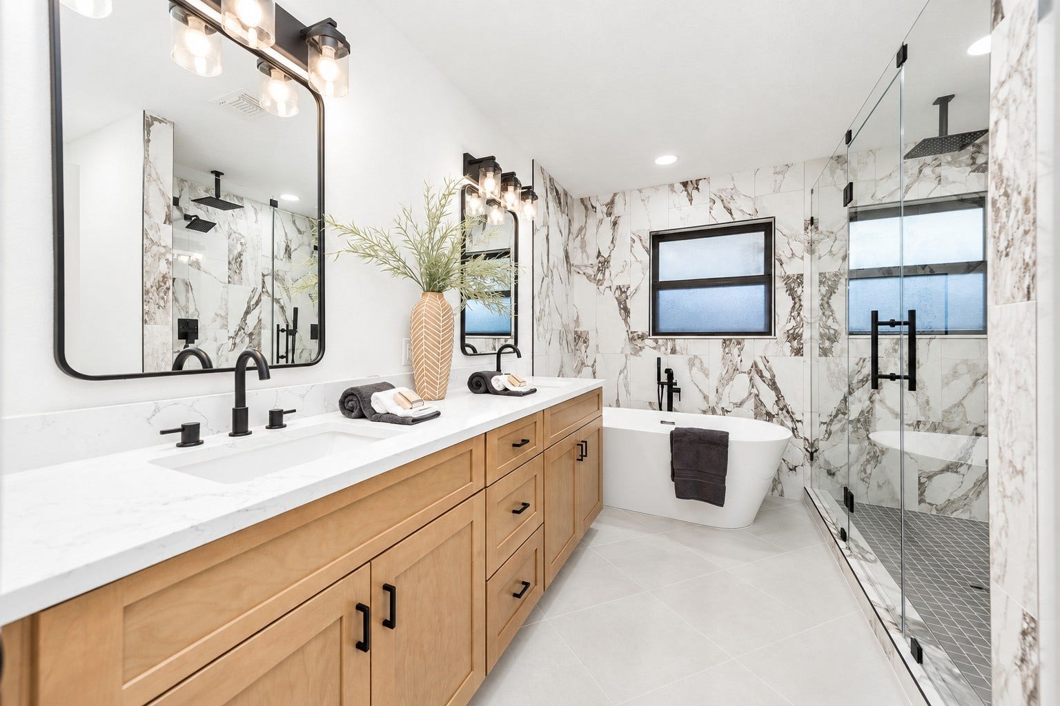 109 Dorado Drive, Friendswood, TX 77546 Primary bathroom featuring dual vanities and glass-enclosed shower.