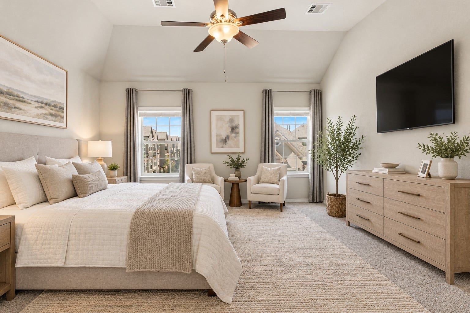 1506 Peyton Oaks Place, Houston, TX 77043 The spacious primary bedroom on the 3rd floor (virtually staged)