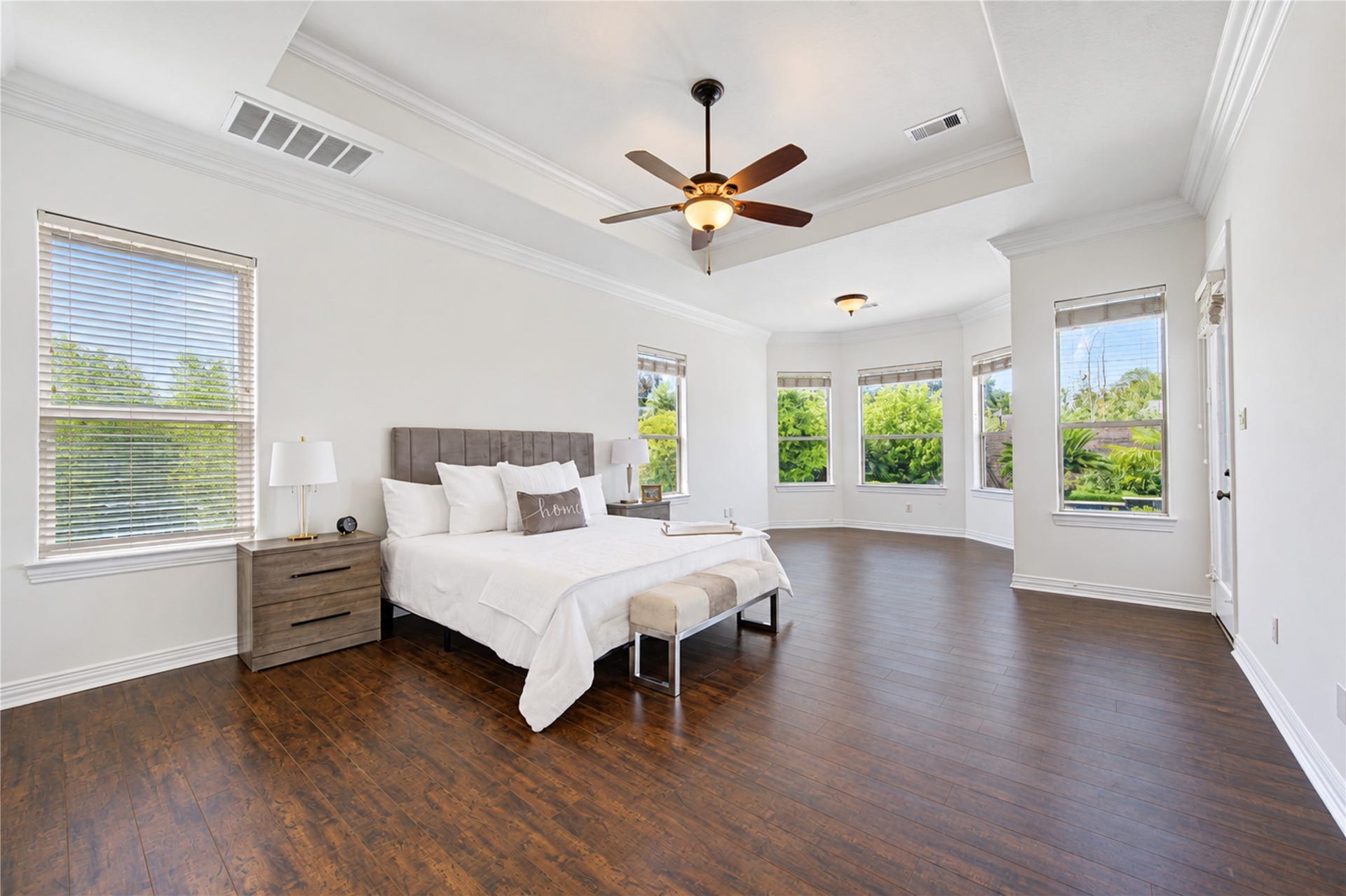 14014 Hampton Cove Drive, Houston, TX 77077 Spacious primary suite featuring brand-new flooring and direct access to the private pool.