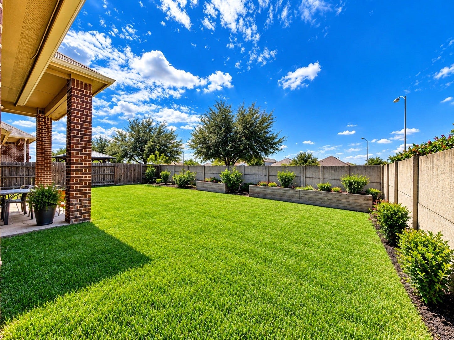 8006 Duncan Ranch Lane, Richmond, TX 77407 Beautifully landscaped backyard offers a peaceful outdoor retreat, perfect for relaxing and enjoying the fresh air.