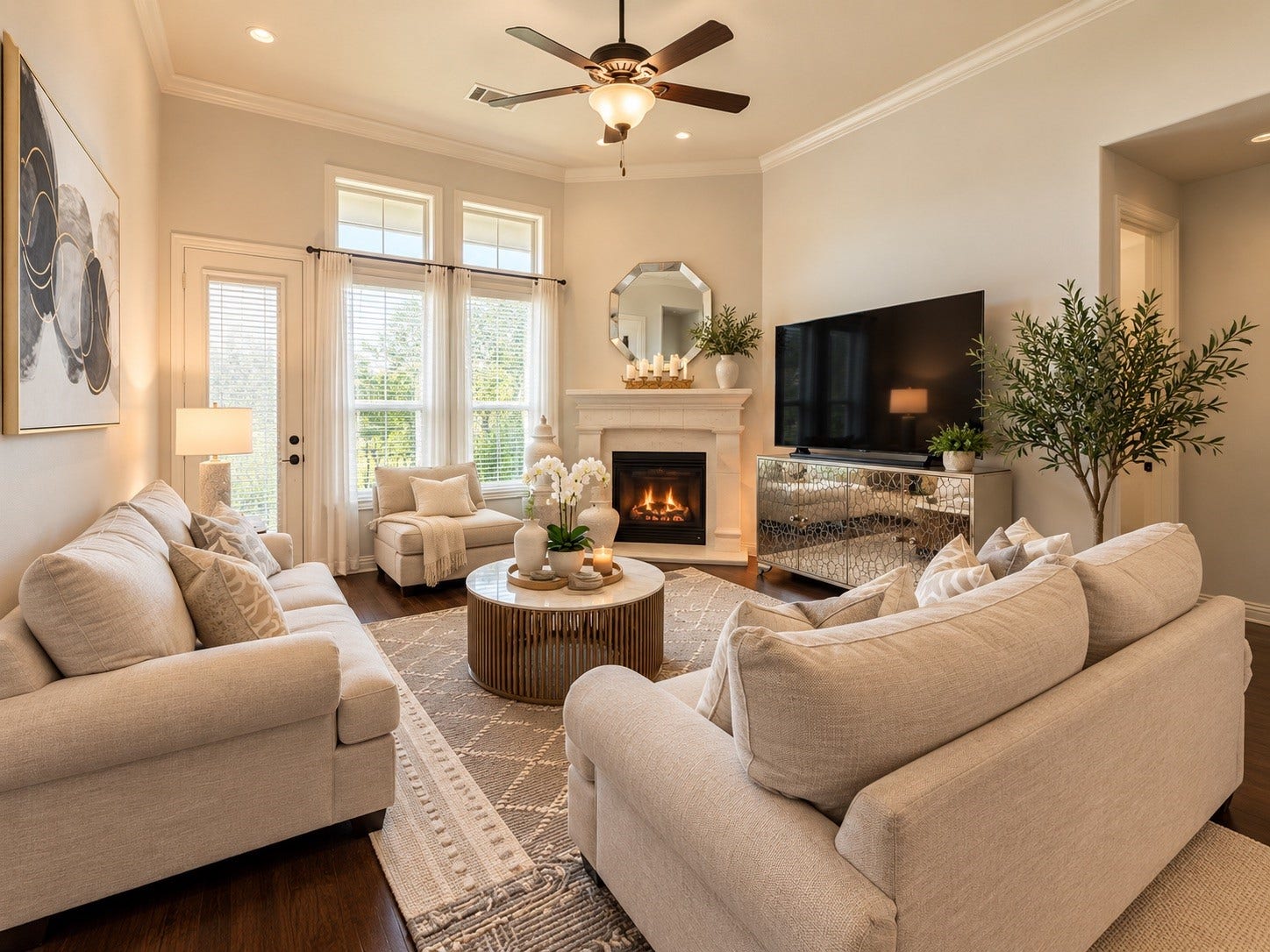 8006 Duncan Ranch Lane, Richmond, TX 77407 Gather around the cozy fireplace, the beautiful focal point of this inviting living room.