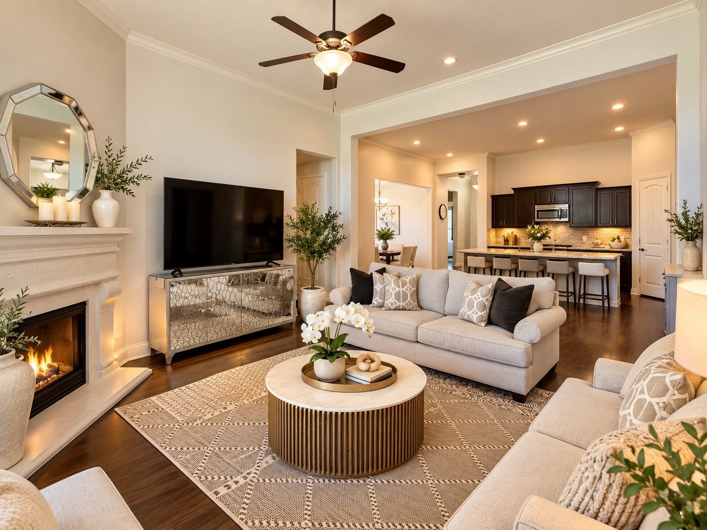 8006 Duncan Ranch Lane, Richmond, TX 77407 Soaring ceilings and a cozy atmosphere make this spacious living room the perfect place to relax and unwind.