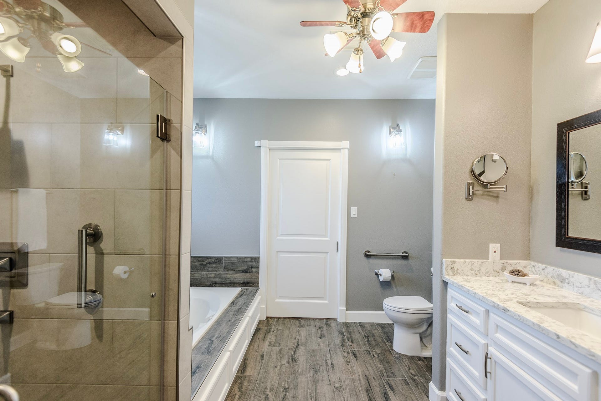 separate shower and large tub