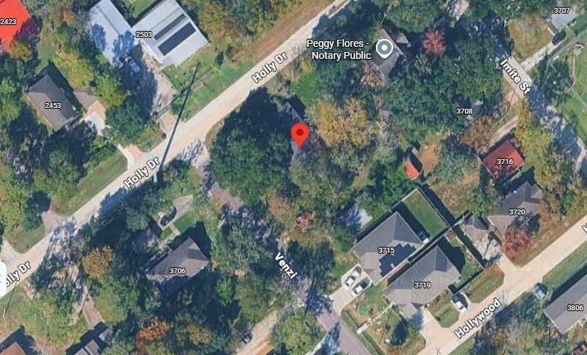 3705 Venze Street, Dickinson, TX 77539 A Birds-Eye View of Endless Possibilities! Discover the desirable corner-lot positioning of this spacious 12,960 sq. ft. residential property, surrounded by established homes and mature trees. An inviting setting to bring your dream home to life! Aerial view is for illustrative purposes; property boundaries are approximate.