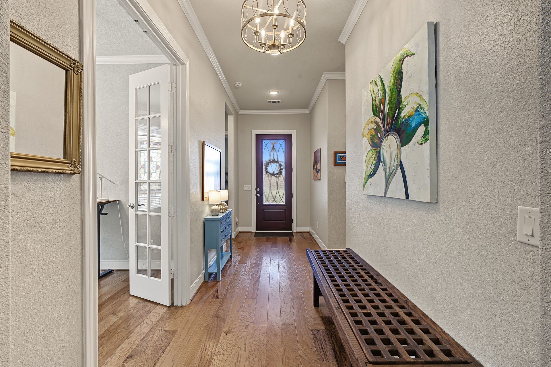 229 Percheron Drive, Spring, TX 77382 Midway through the wide entryway, there is a Study/Office with double French doors.