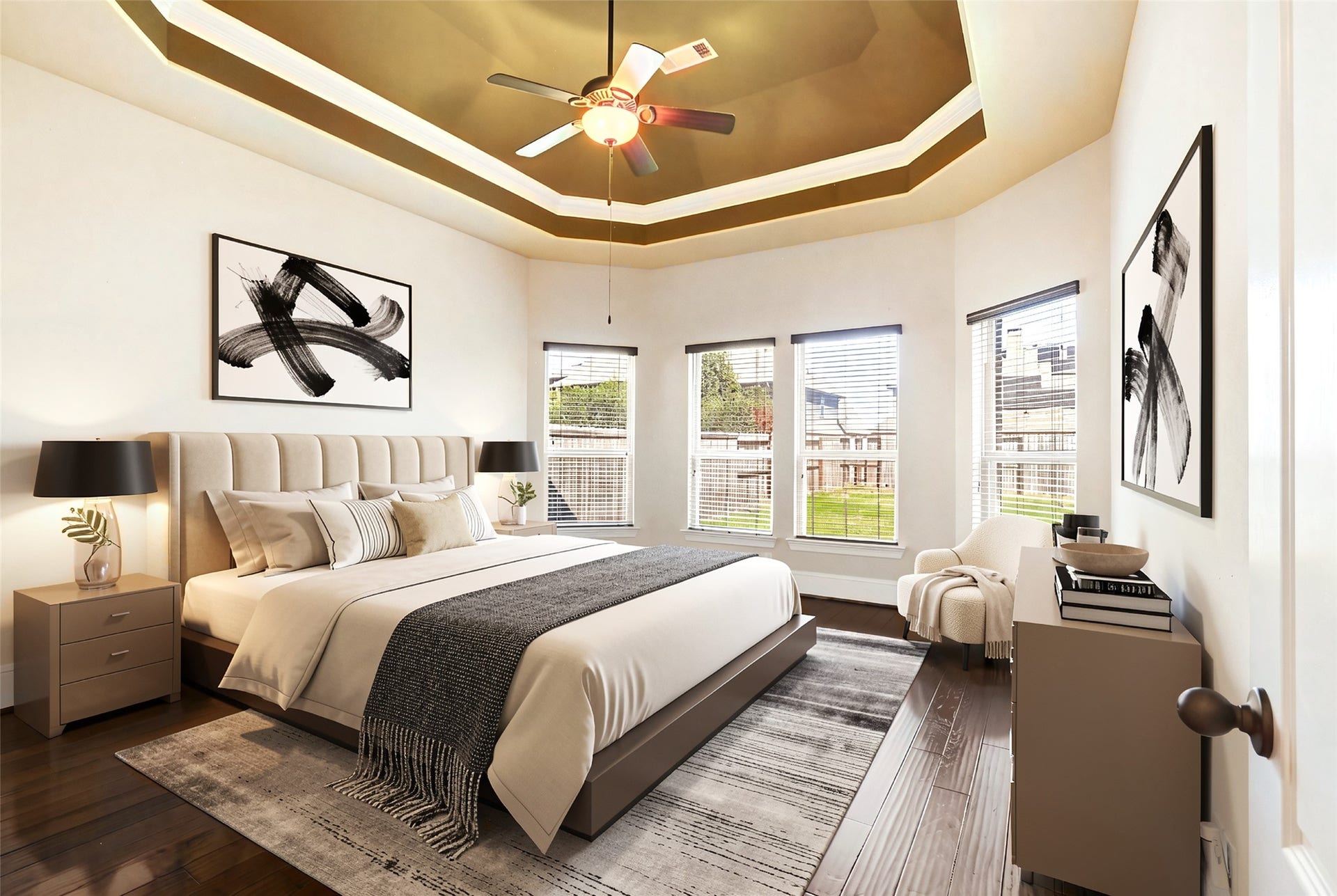 Virtually staged primary bedroom