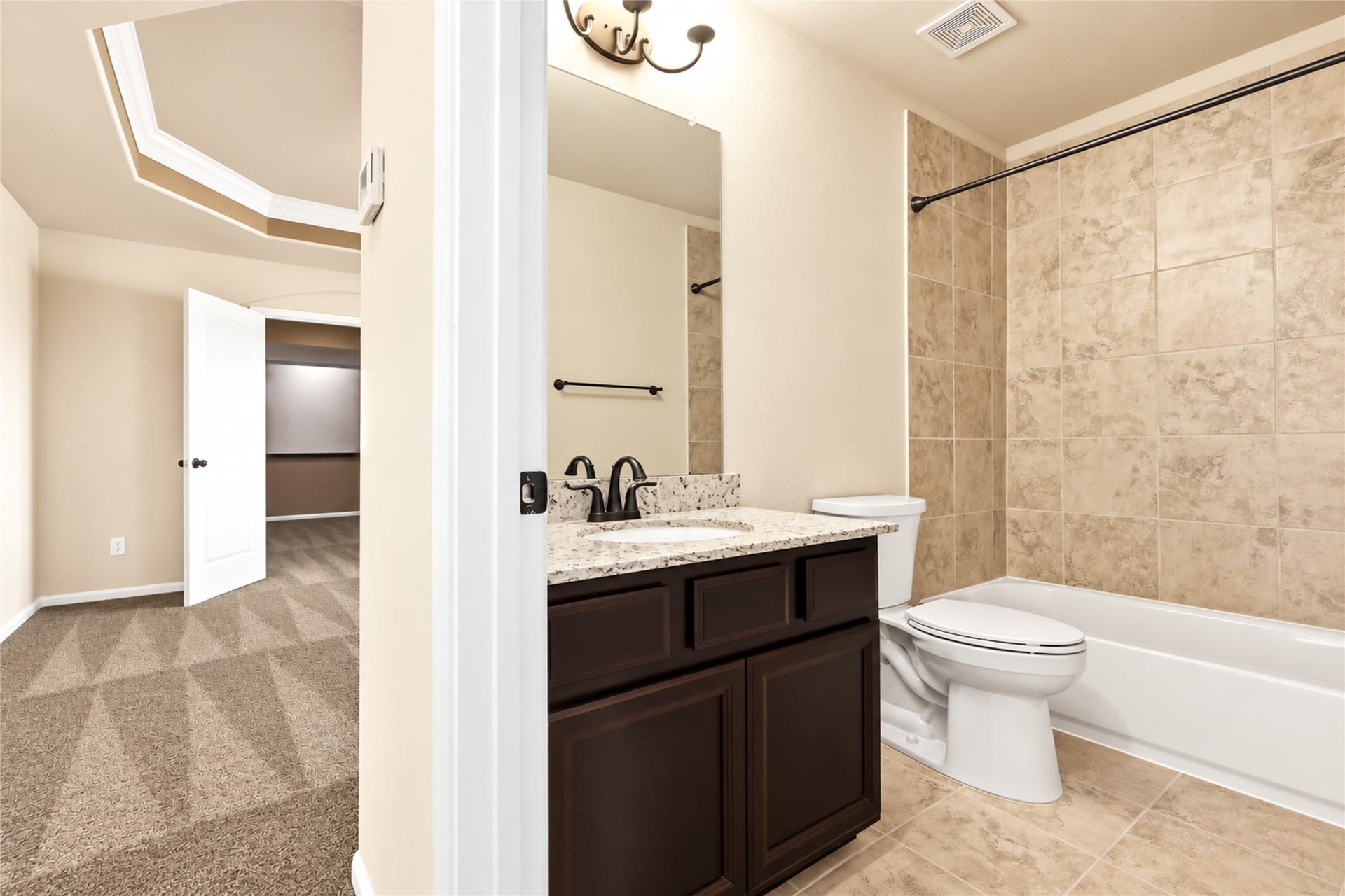 Full bathroom conveniently located near bedroom and gameroom