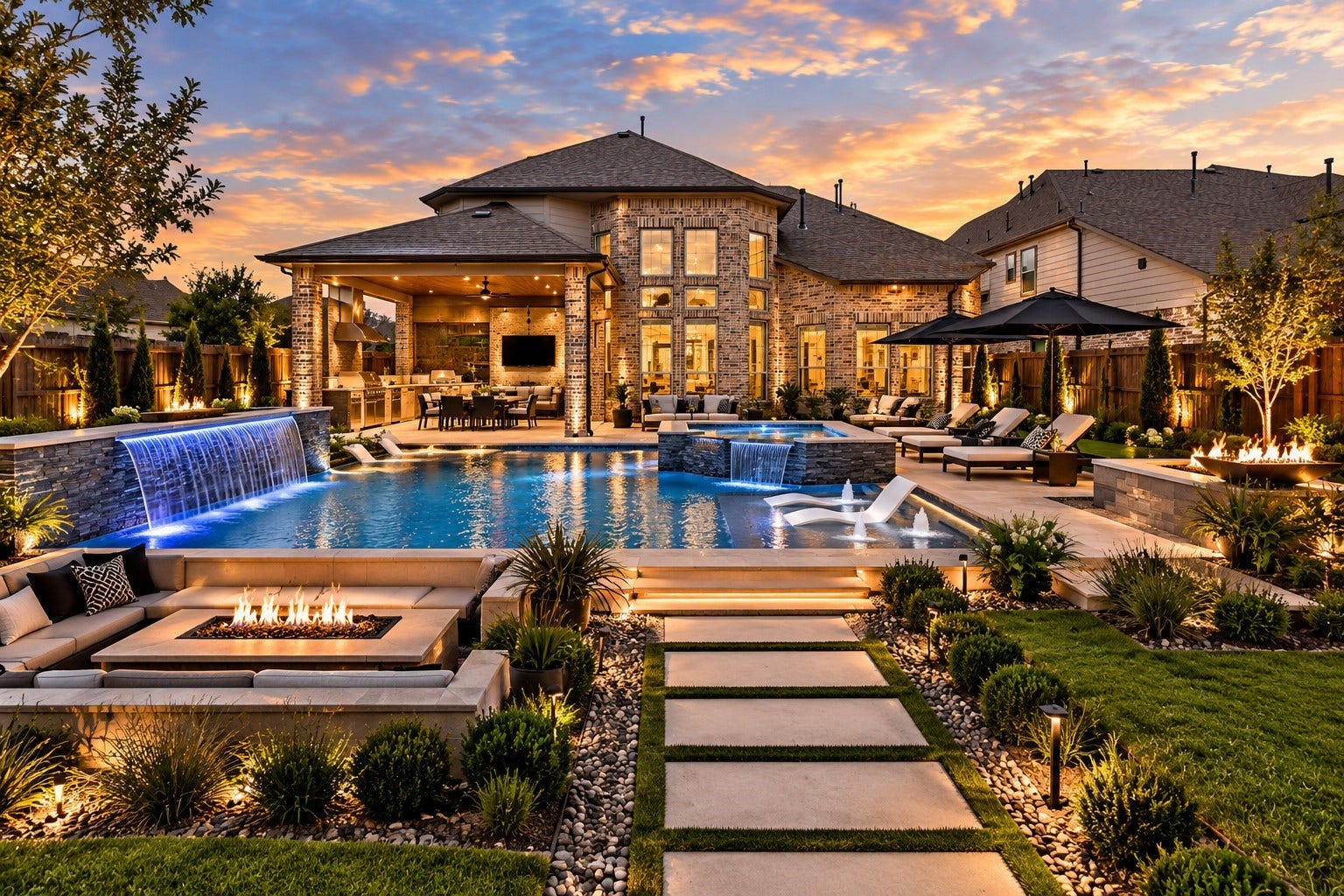 Twilight evenings in backyard