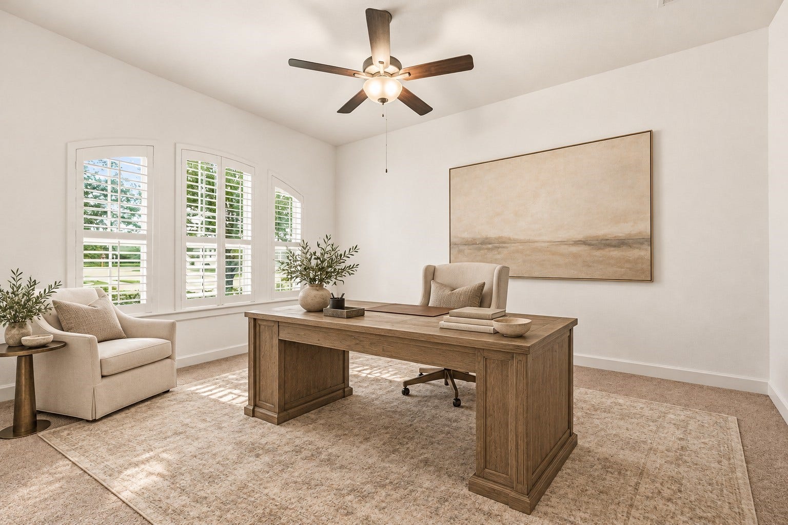18203 Burnett Willow Lane, Cypress, TX 77433 Oversized study with French doors and plantation shutters. Virtually Staged