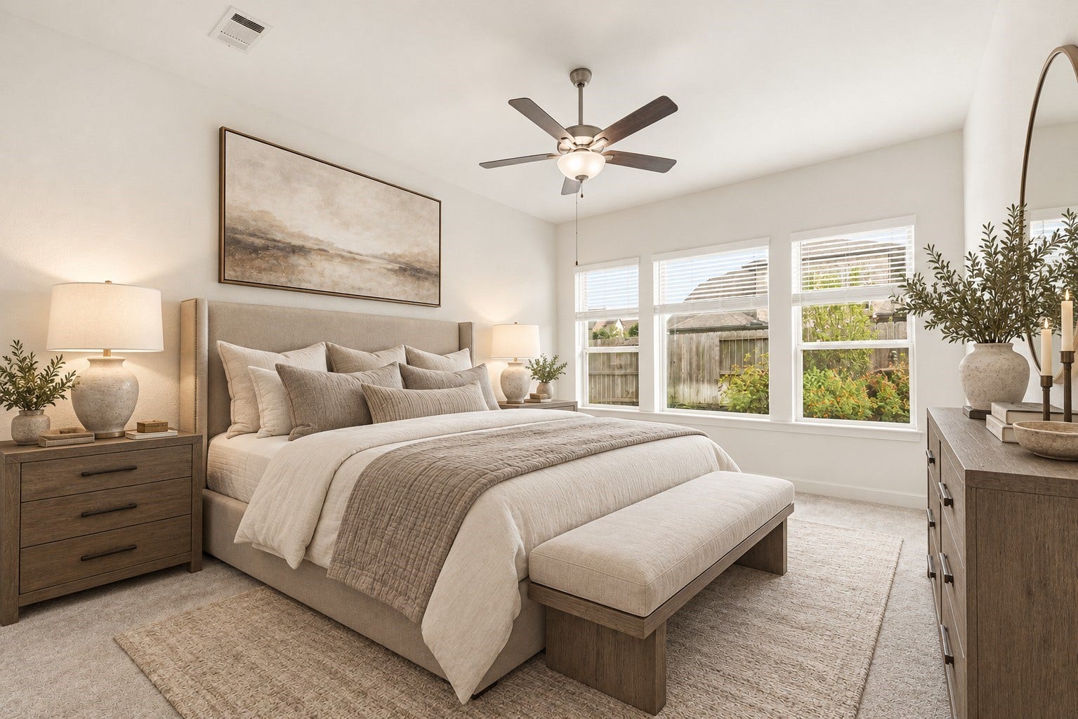 18203 Burnett Willow Lane, Cypress, TX 77433 Primary extended bedroom features large windows that allow for plenty of light. Virtually Staged