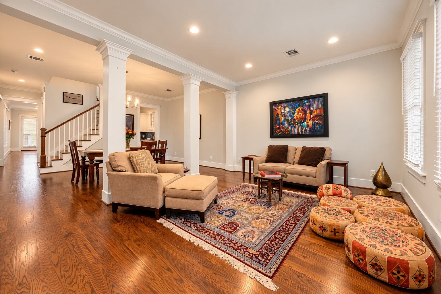 Separate front living room offers flexible space for entertaining, relaxing or gathering with guests.