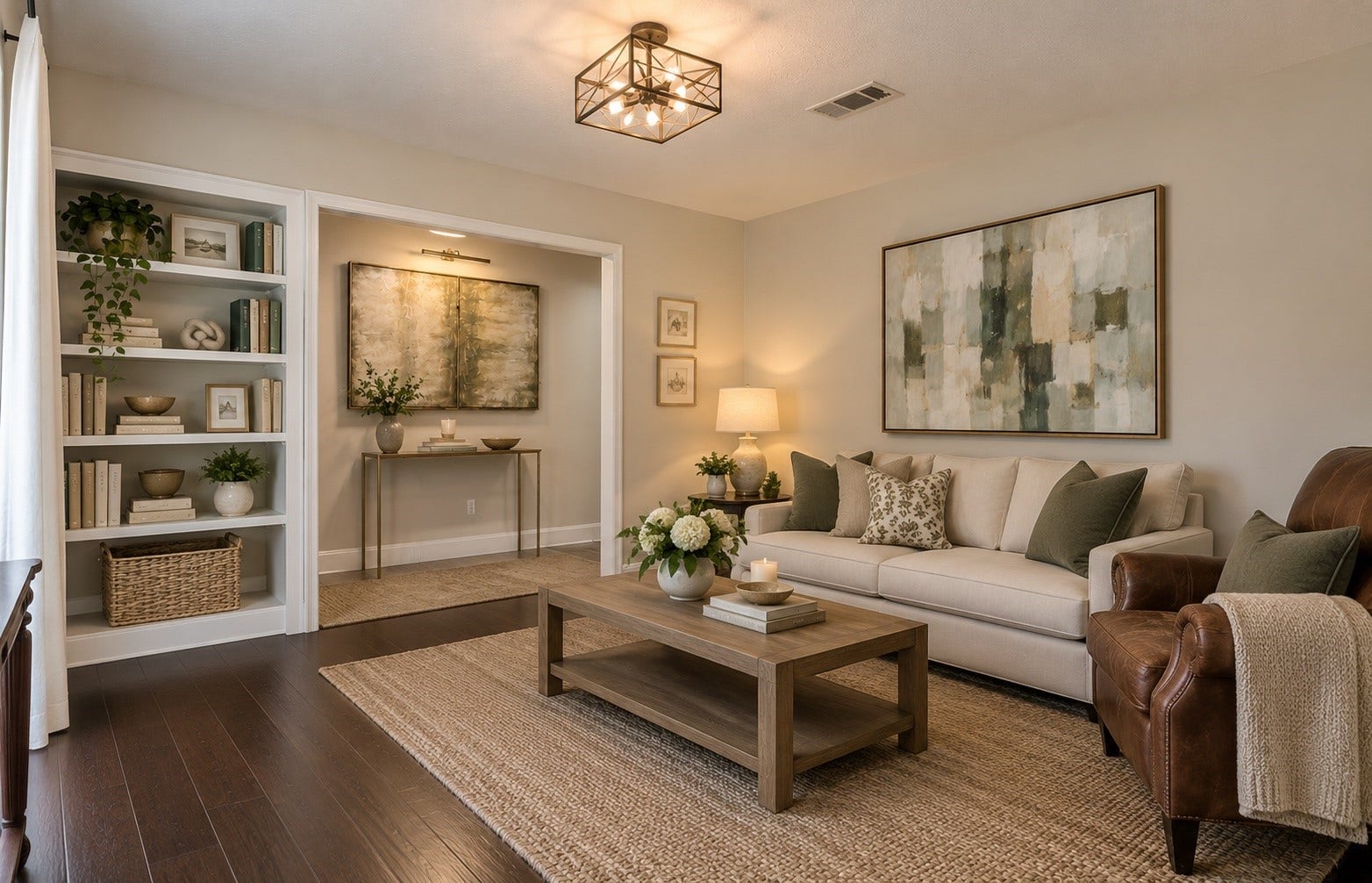 12919 Westhorpe Drive, Houston, TX 77077 (Virtually staged photo), Currently serving as an office and dining space, this versatile front room offers endless possibilities. Transform it into a playroom, formal living room, music room, library, or additional workspace to fit your needs. Also, the large double-pane windows provide abundant natural light and improved energy efficiency.