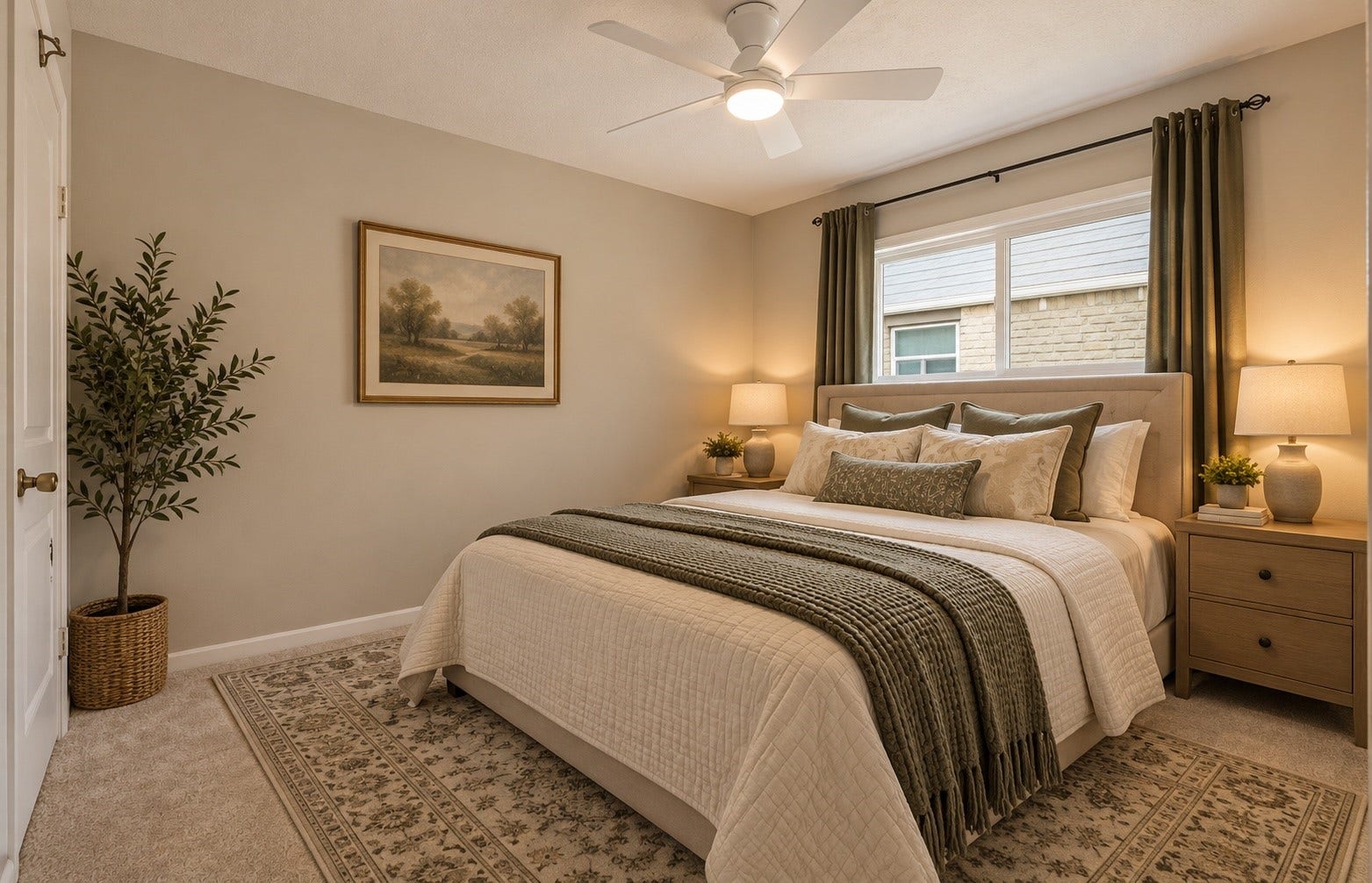12919 Westhorpe Drive, Houston, TX 77077 (Virtually staged photo of a queen bed) Spacious primary suite that also features a walk-in closet