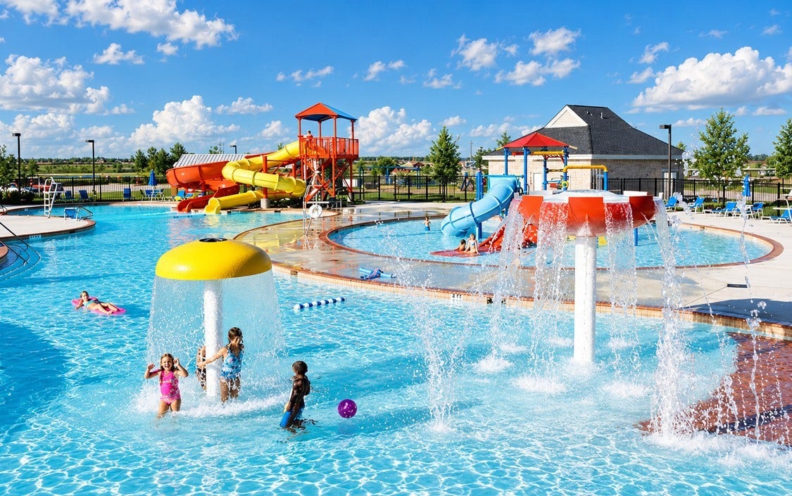 Make a splash at Shadow Creek Ranch's Village of Diamond Bay Water Park! This colorful aquatic facility features exciting water slides, a spacious swimming pool, shaded seating areas & room to relax poolside. Just one of the many recreational destinations available to residents of this master-planned community.