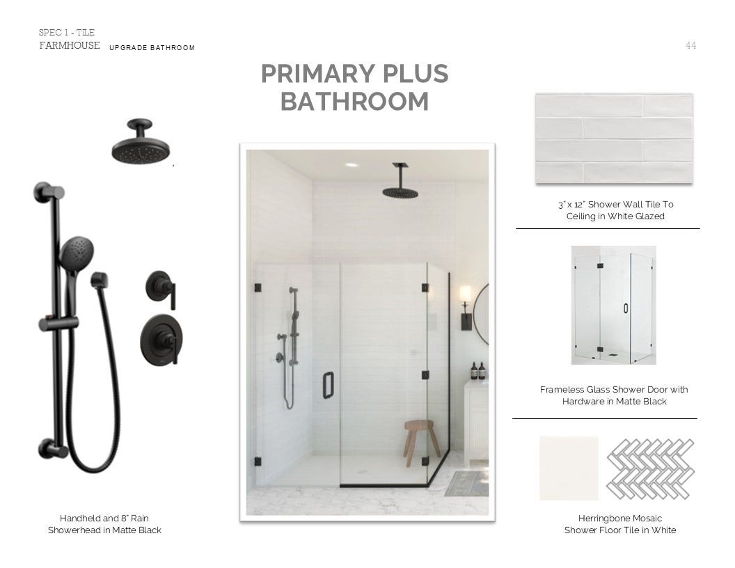 Farmhouse Look Palette 6: Primary Bathroom (*Artist rendering used for illustration purposes only.)