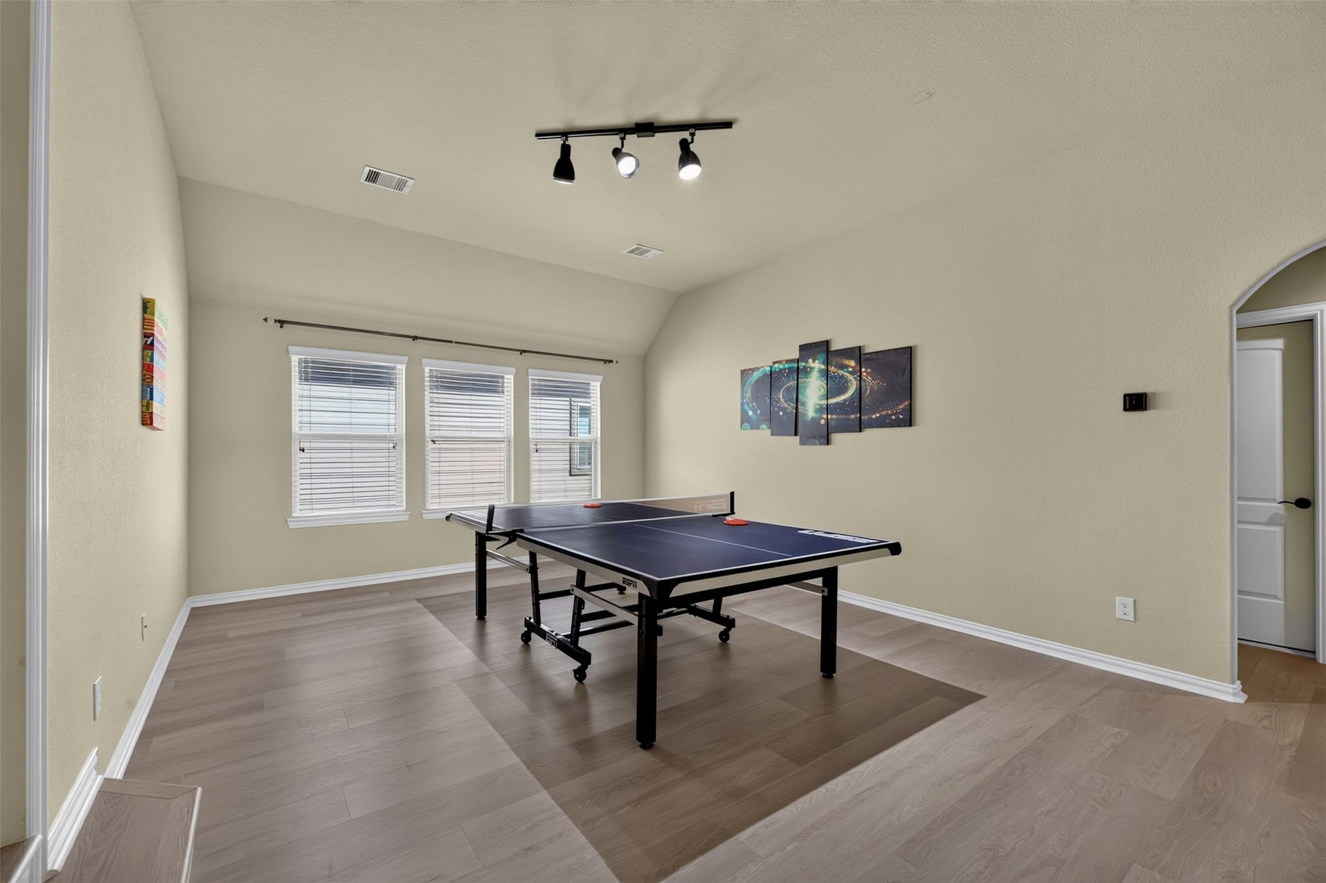 27818 Burchfield Grove Lane, Katy, TX 77494 Track lighting adds a modern touch while providing ample illumination for everything from game nights to casual gatherings.