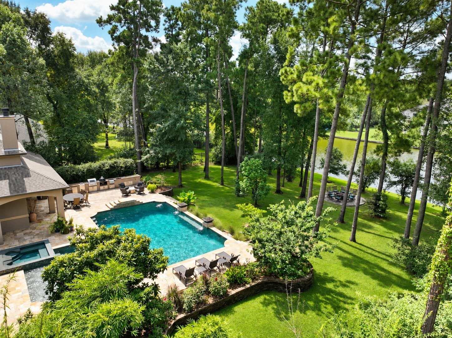 Located on prestigious Kailees Court, one of the most sought-after streets in Benders Landing. Enjoy true waterfront livingfish from your backyard or launch a canoe or kayak onto the fully stocked lake.