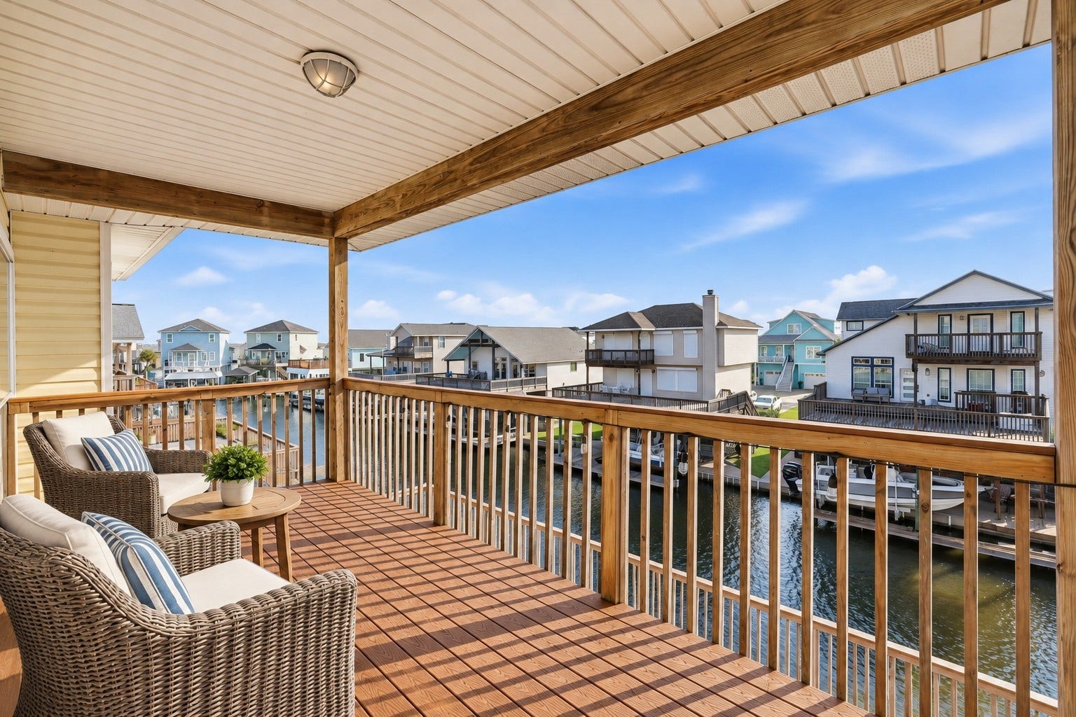 414 Westerly, Tiki Island, TX 77554 Primary Bedroom BalconyVirtually Staged