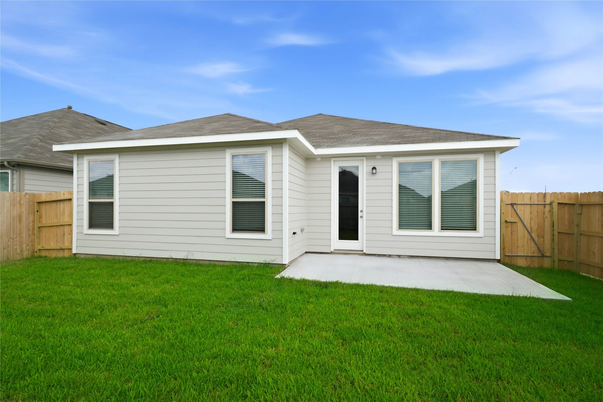 3039 Cronus Way, Fresno, TX 77545 Step outside to the inviting patio slab overlooking the private, fenced backyard with ample green space.