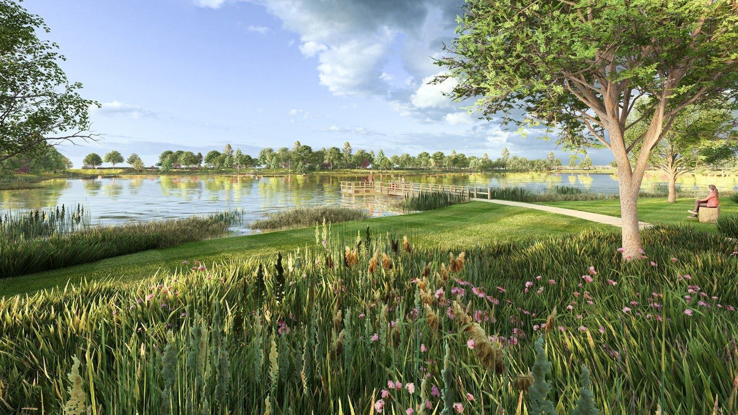 3435 Loam Lane, Richmond, TX 77406 The Indigo communitys manmade lake, accented by a picturesque bridge, creates a tranquil and scenic focal point for residents to enjoy.