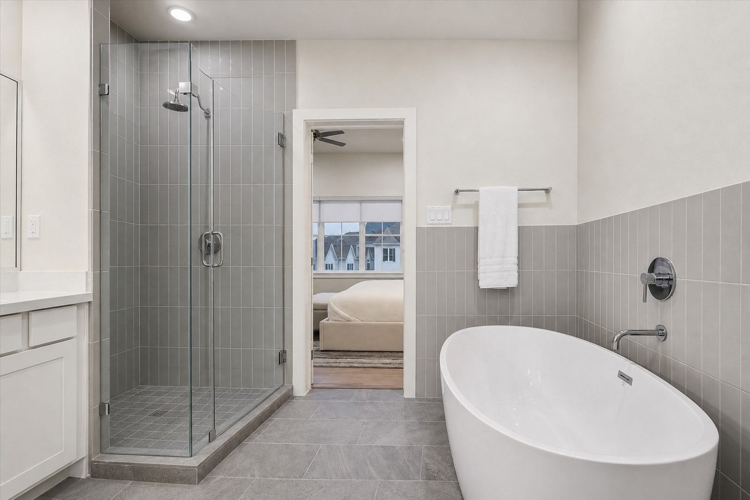 6382 Paddington Bend Drive, Houston, TX 77008 Representative photo showing the communitys model home primary bathroom. Layout and selections may vary.