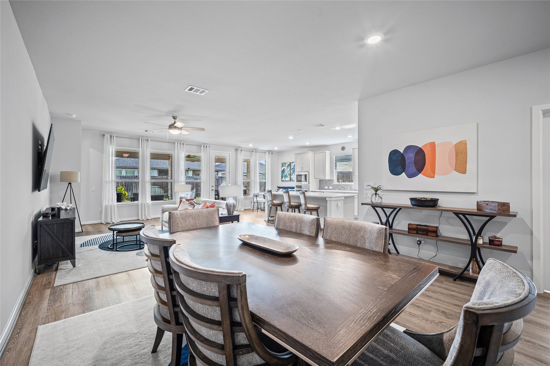 The dining area offers a comfortable gathering space with an easy connection to the kitchen and living room.
