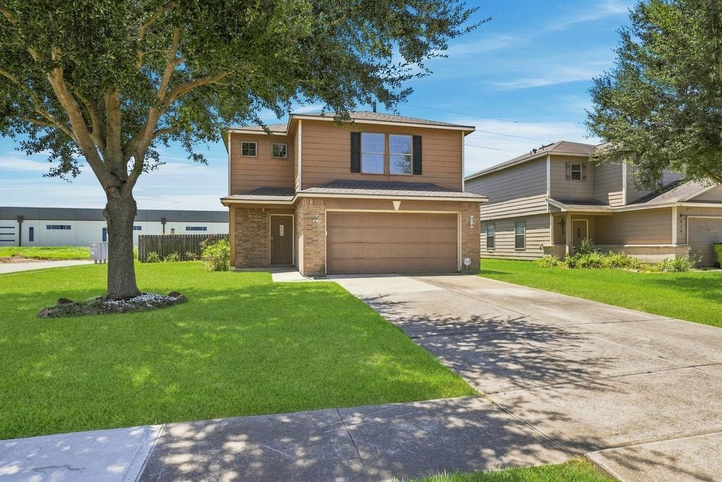 618 Enchanted Springs Drive, Rosenberg, TX 77471 Welcome to 618 Enchanted Springs Dr! Charming two-story home situated on a corner lot with an attached two-car garage and spacious front yard.