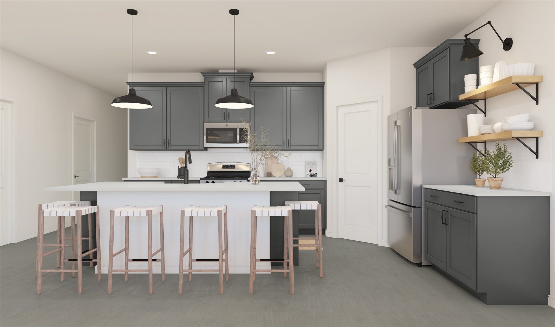 Lovely island kitchen (*Artist rendering used for illustration purposes only. Colors/finishes may differ from the ones currently selected in the home.)