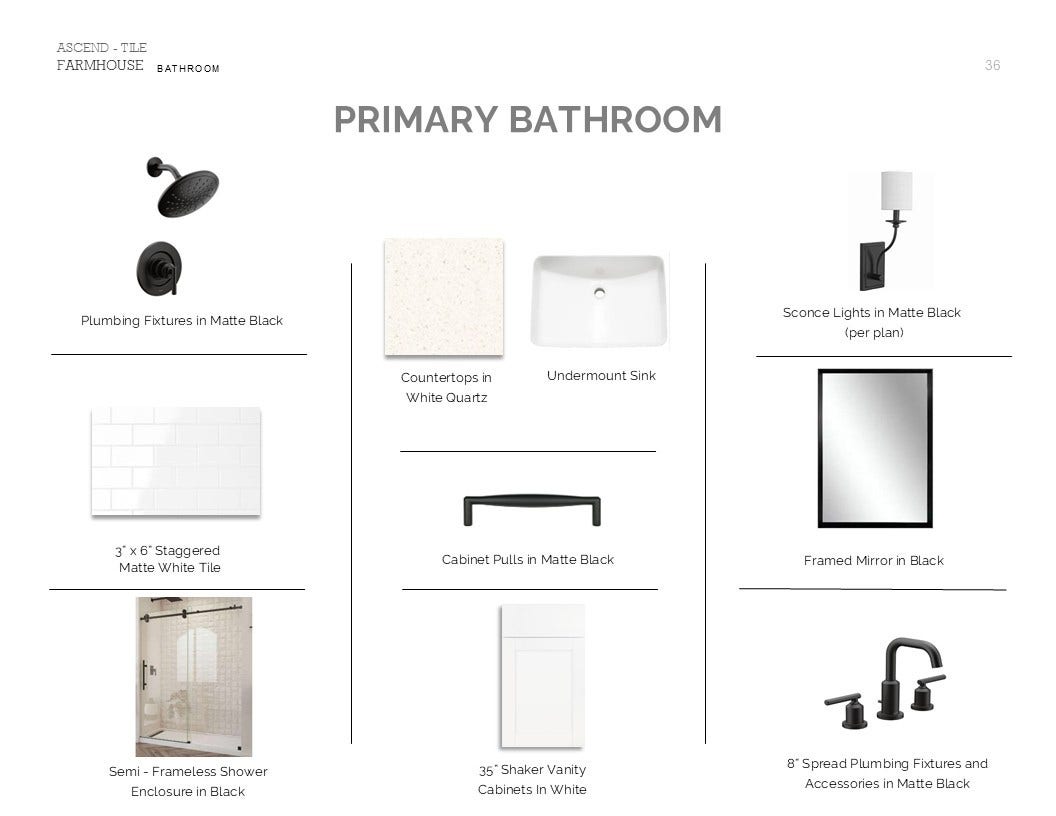 Farmhouse Look Palette 4: Primary Bathroom (*Artist rendering used for illustration purposes only.)