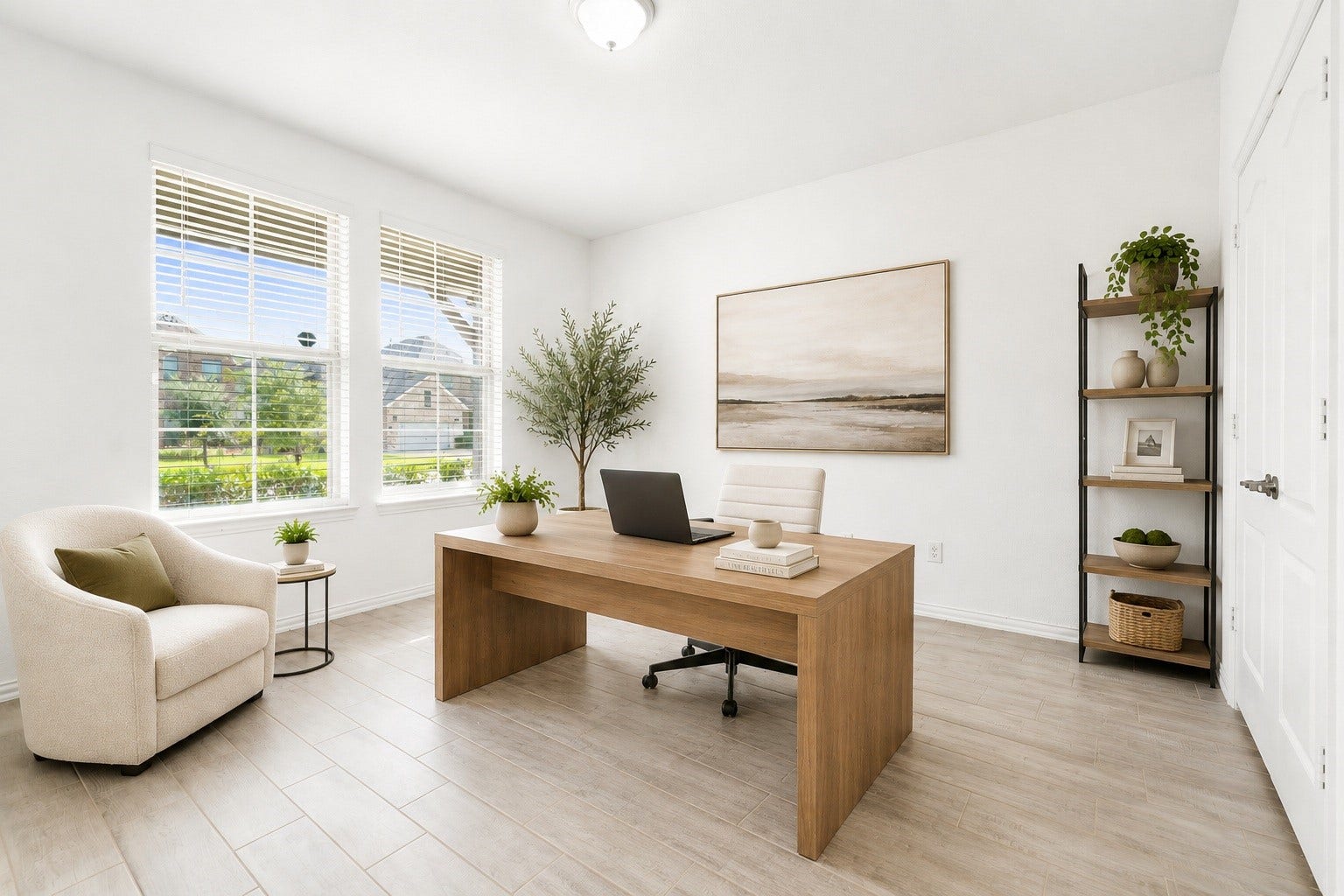 31619 Donoso Drive, Fulshear, TX 77441 This versatile home office features French glass doors, a double closet, wood-look tile flooring, and two windows for natural light. Virtually staged.