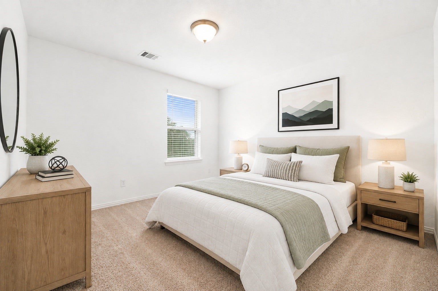 31619 Donoso Drive, Fulshear, TX 77441 This secondary bedroom offers plush carpet and a large window for natural light. Virtually staged.