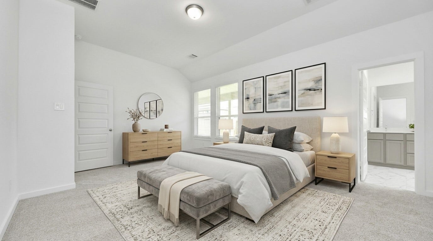 1021 Golden Glow Path, Magnolia, TX 77355 Virtually Staged - Primary Bedroom. Sample photo of completed home with similar floor plan. Actual colors and selections may vary.