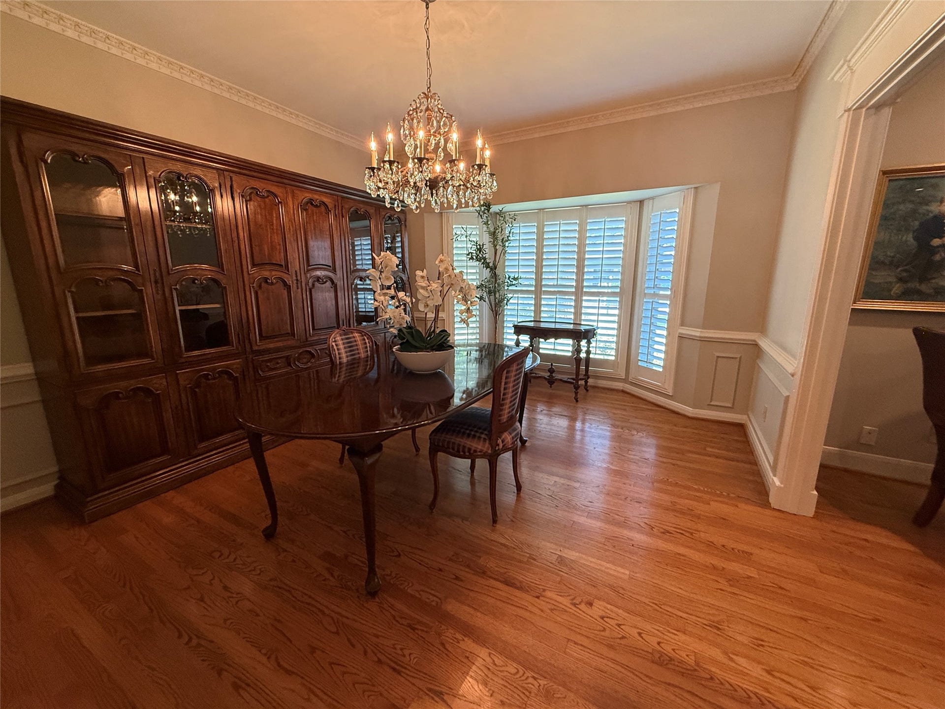 16131 Rudgewick Lane, Spring, TX 77379 Formal dining room with bay window and plantation shutters.
