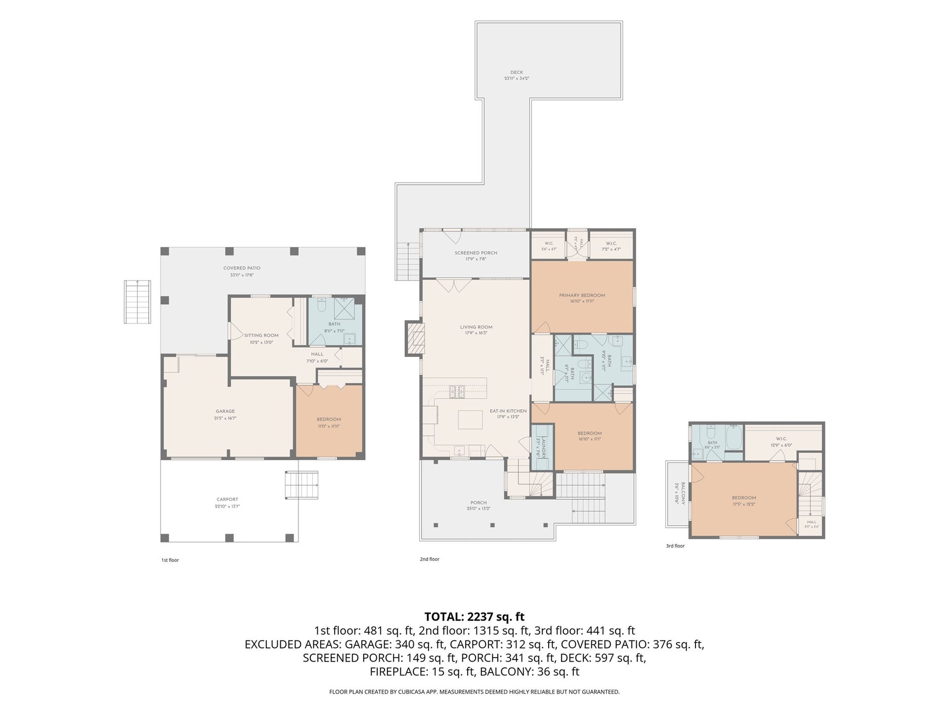 1 N Pelican Street, La Marque, TX 77568 Floor plan with bedrooms on each floor and massive deck!