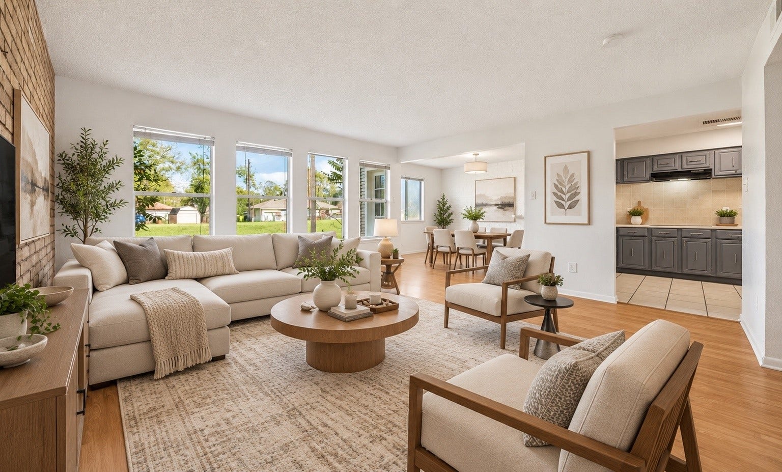 2223 Par Lane, Richmond, TX 77469 Virtually Staged Living Room with views to Kitchen & Breakfast Nook