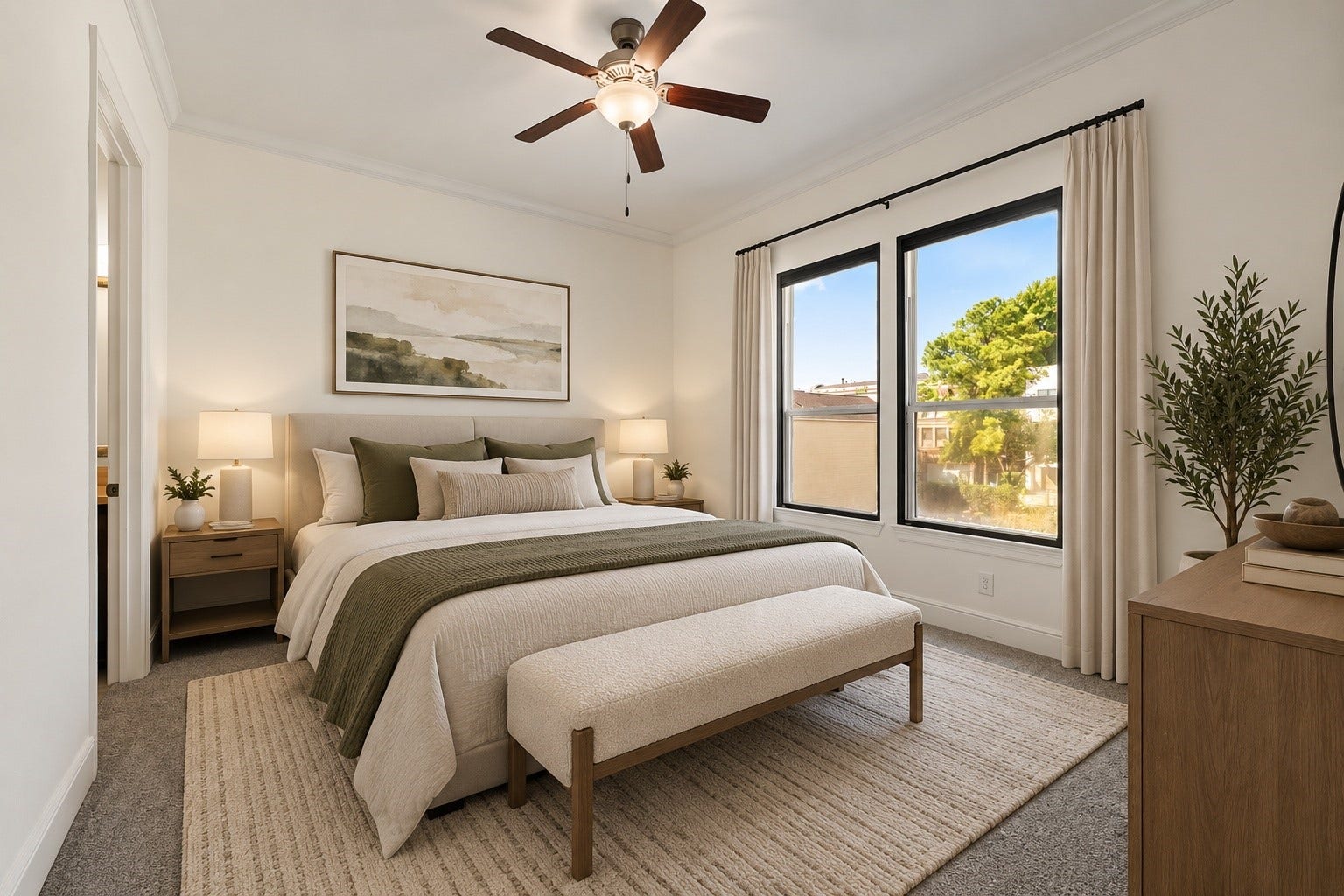 **Virtually Staged** The secondary bedroom offers comfortable dimensions, neutral finishes, and natural light. Its versatile layout is well suited for guests, work, or everyday living.