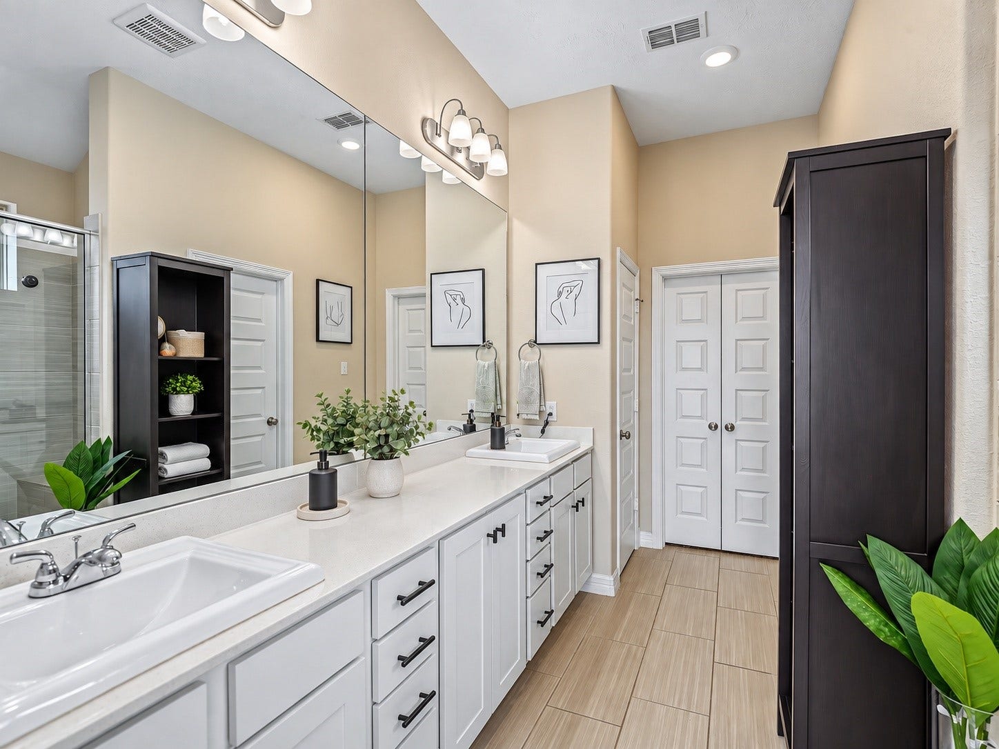 A classic bath featuring white solid surfaces offers a perfect canvas to create your dream bath space.