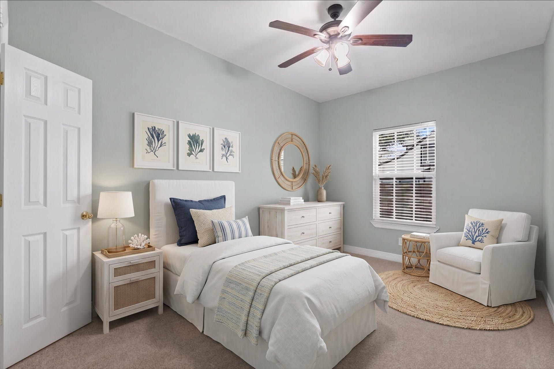 15531 Maple Street, Santa Fe, TX 77517 New carpet, a ceiling fan, and a corner window bring natural light into this bedroom, with a reach-in closet offering storage. Fresh neutral paint keeps the space bright and versatile.