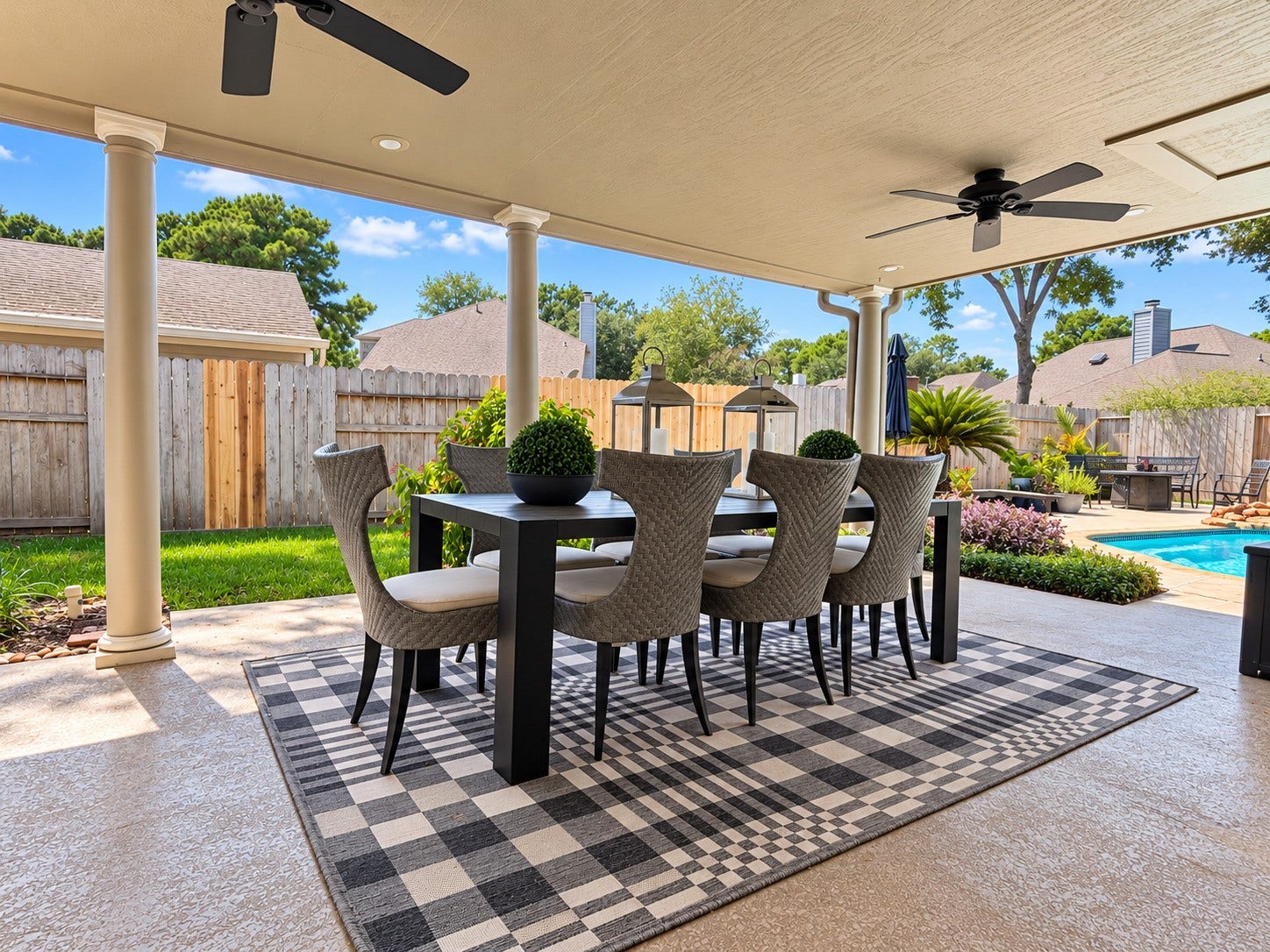 7615 Park Falls Drive, Houston, TX 77095 Expansive covered patio creates the perfect setting for dining al fresco, relaxing and entertaining outdoors