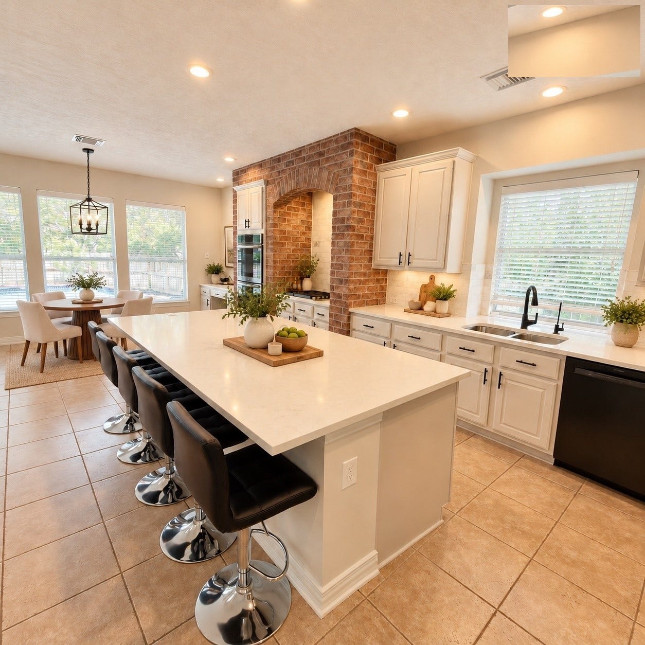 6 Meadow Rose Place, The Woodlands, TX 77382 Kitchen & Breakfast Nook AI Staged