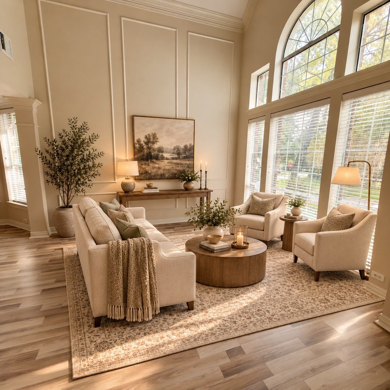 6 Meadow Rose Place, The Woodlands, TX 77382 Living Room AI Staged