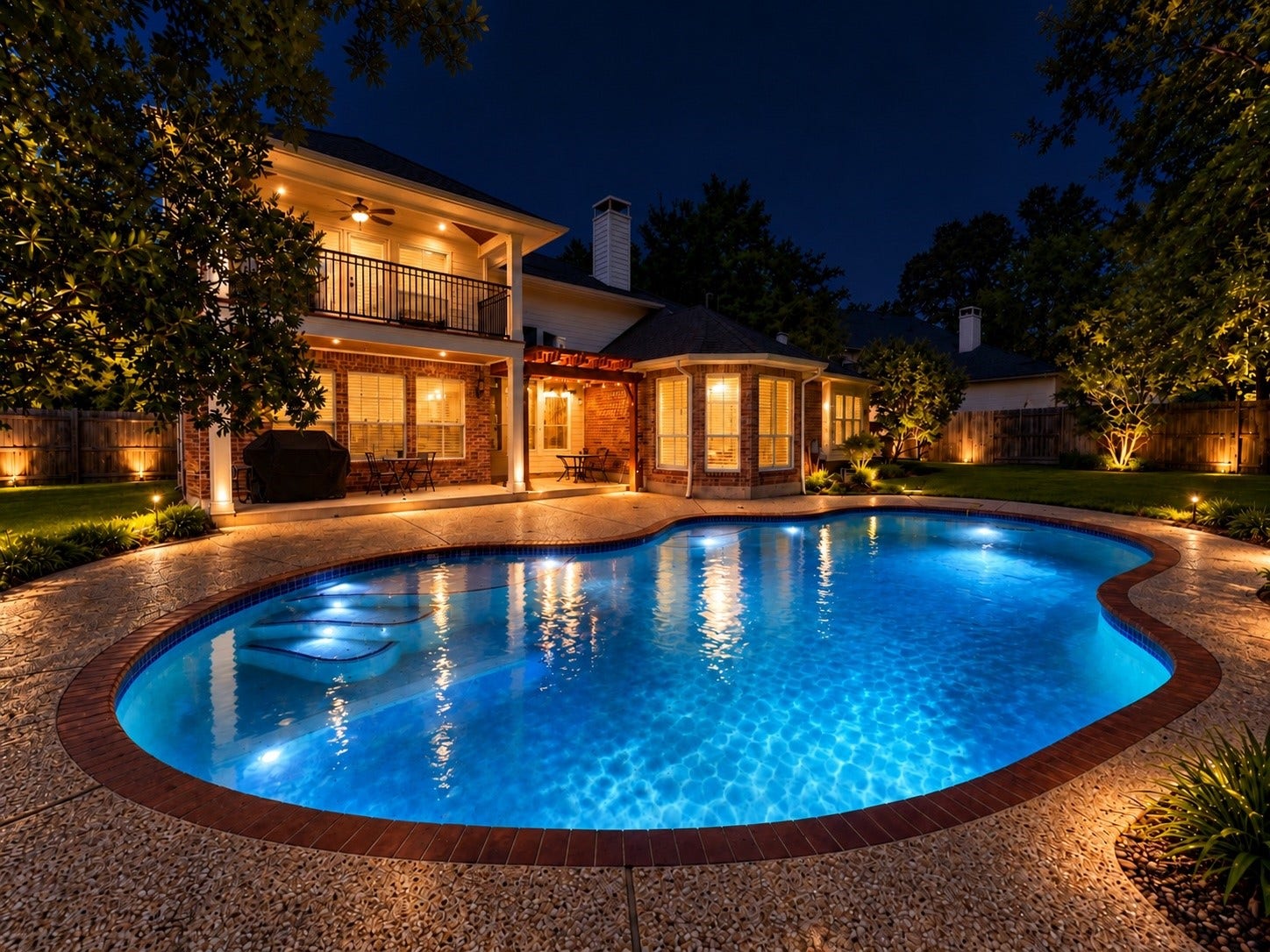 6 Meadow Rose Place, The Woodlands, TX 77382 Pool At Night AI Staged