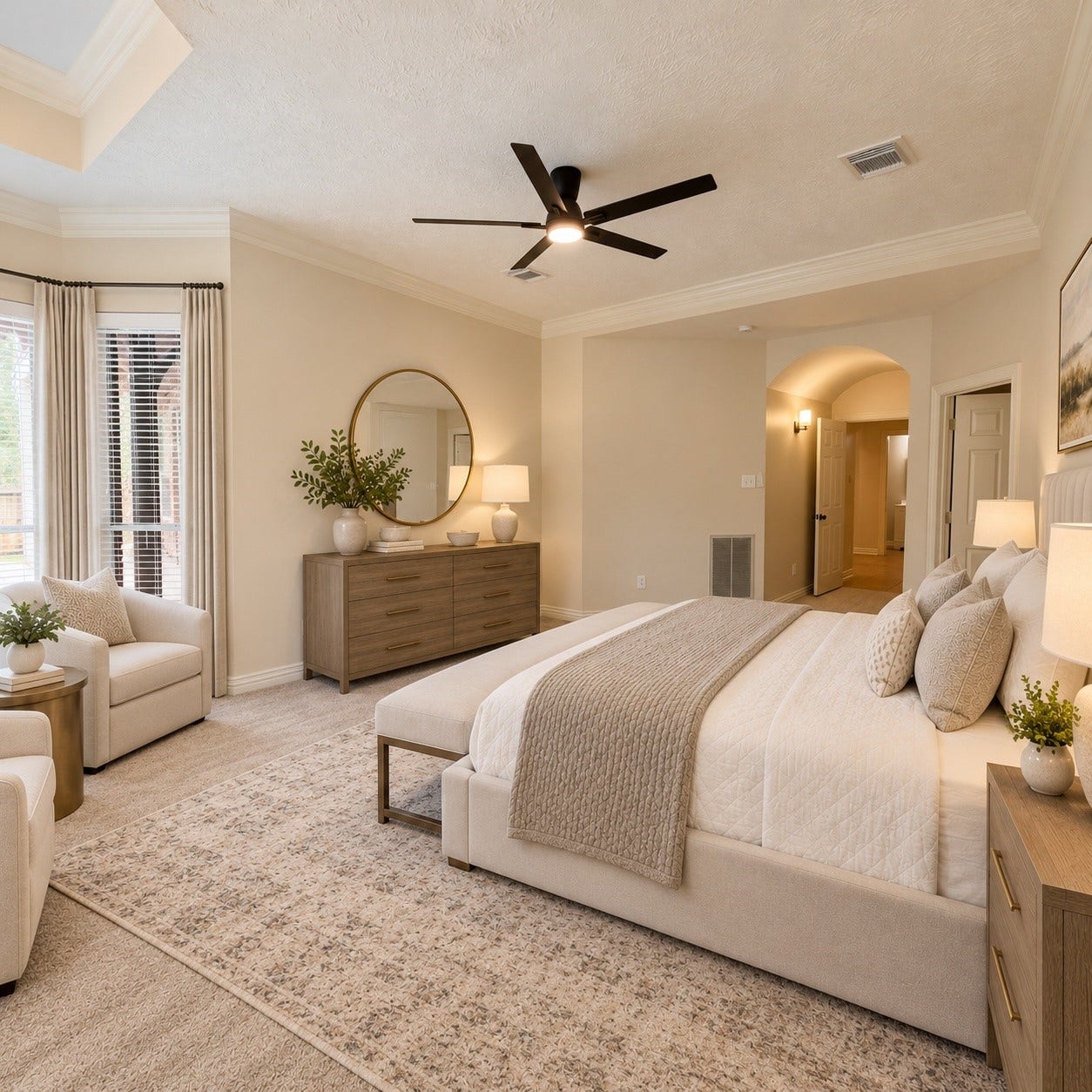 6 Meadow Rose Place, The Woodlands, TX 77382 Master Bedroom 1 AI Staged
