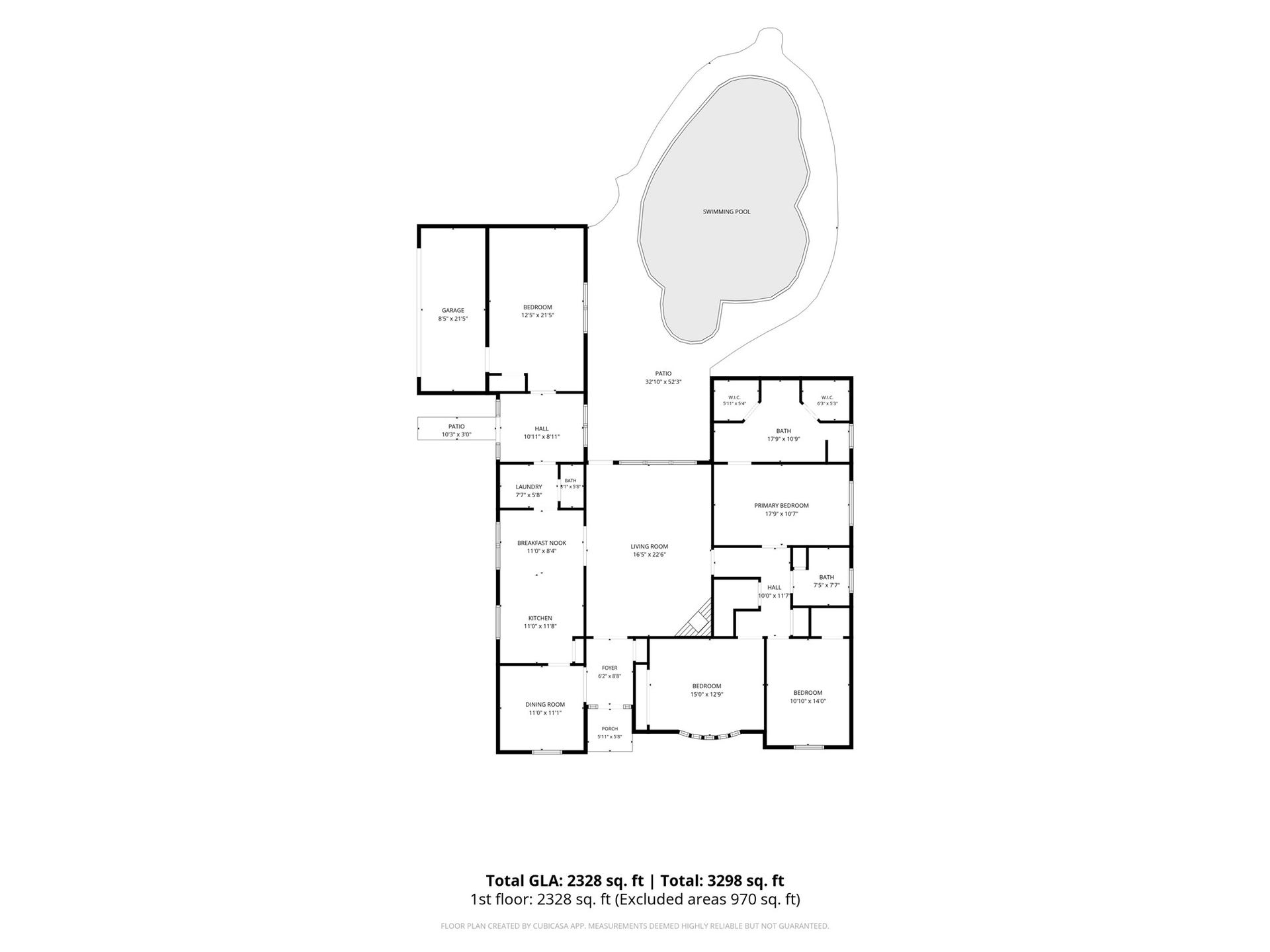 25803 Maplewood Drive, Spring, TX 77386 Spacious single-story home featuring a total of 2,328 sq. ft. of living space, with a beautiful swimming pool, three bedrooms, two bathrooms, and a generous living area perfect for entertaining.